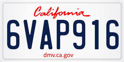 CA license plate 6VAP916