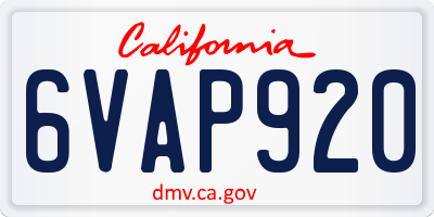 CA license plate 6VAP920