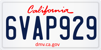 CA license plate 6VAP929