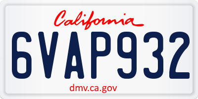 CA license plate 6VAP932