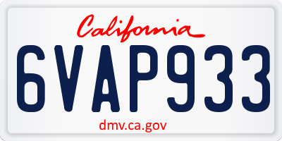 CA license plate 6VAP933