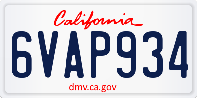 CA license plate 6VAP934