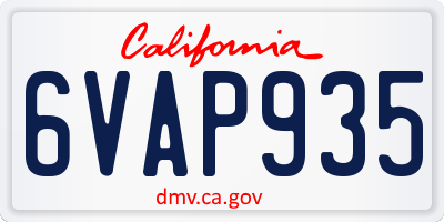 CA license plate 6VAP935
