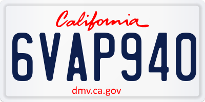 CA license plate 6VAP940