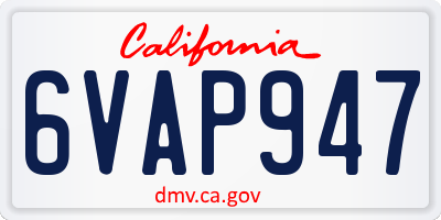 CA license plate 6VAP947