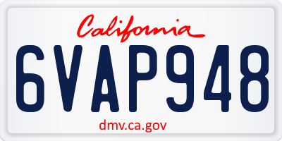 CA license plate 6VAP948