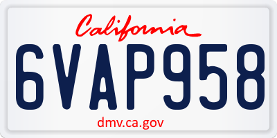 CA license plate 6VAP958