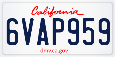 CA license plate 6VAP959