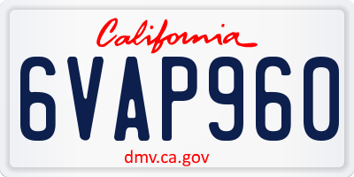 CA license plate 6VAP960