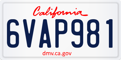 CA license plate 6VAP981