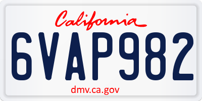 CA license plate 6VAP982