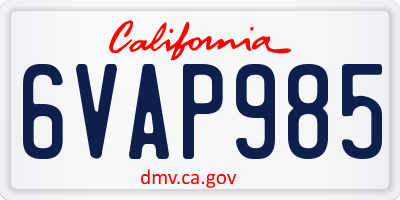 CA license plate 6VAP985