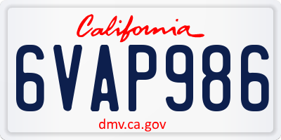 CA license plate 6VAP986