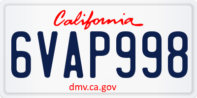 CA license plate 6VAP998