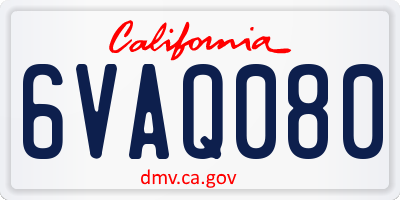 CA license plate 6VAQ080