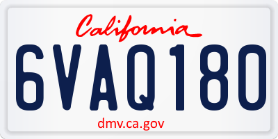 CA license plate 6VAQ180