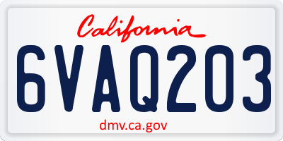CA license plate 6VAQ203