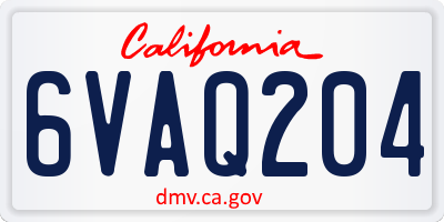 CA license plate 6VAQ204
