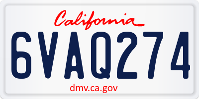 CA license plate 6VAQ274