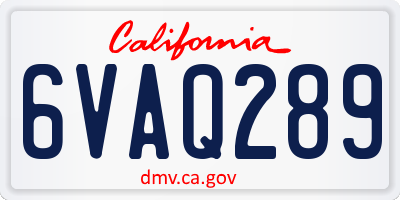 CA license plate 6VAQ289
