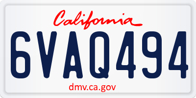 CA license plate 6VAQ494