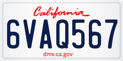 CA license plate 6VAQ567