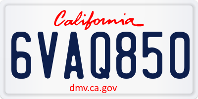 CA license plate 6VAQ850