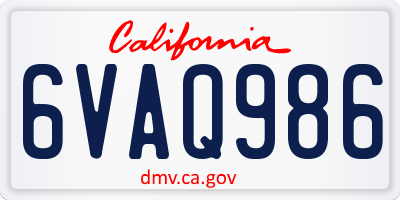 CA license plate 6VAQ986