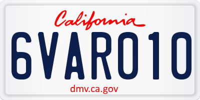 CA license plate 6VAR010