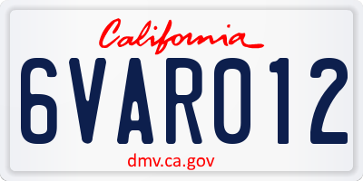 CA license plate 6VAR012