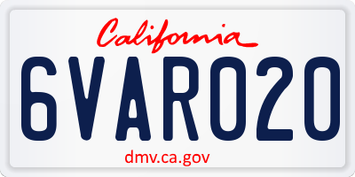 CA license plate 6VAR020