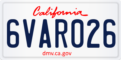CA license plate 6VAR026