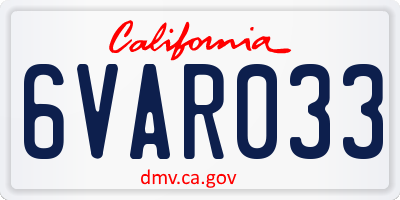 CA license plate 6VAR033