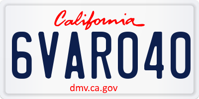 CA license plate 6VAR040