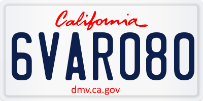 CA license plate 6VAR080