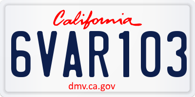 CA license plate 6VAR103