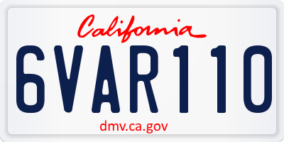 CA license plate 6VAR110