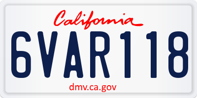 CA license plate 6VAR118
