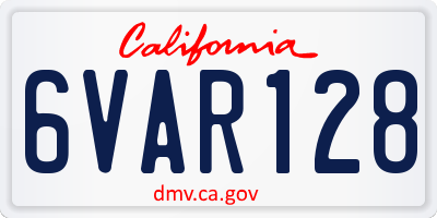 CA license plate 6VAR128