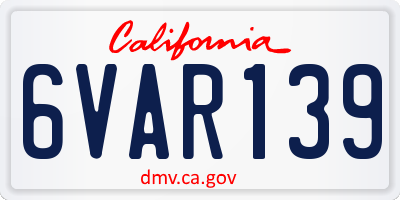 CA license plate 6VAR139