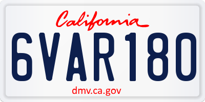 CA license plate 6VAR180