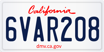 CA license plate 6VAR208