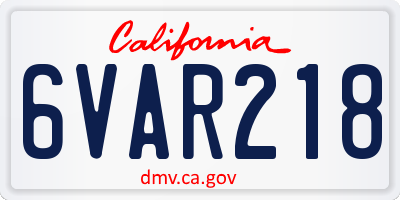 CA license plate 6VAR218