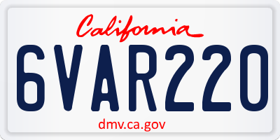 CA license plate 6VAR220