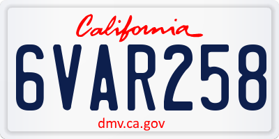 CA license plate 6VAR258