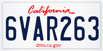 CA license plate 6VAR263