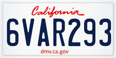 CA license plate 6VAR293