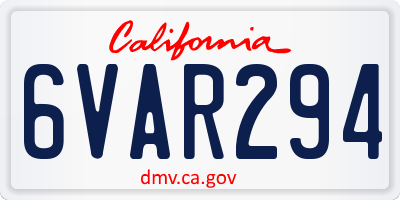 CA license plate 6VAR294