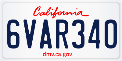 CA license plate 6VAR340