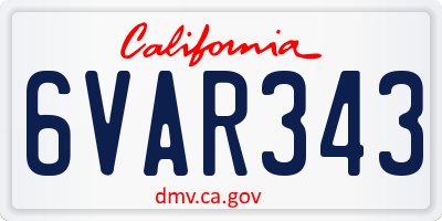 CA license plate 6VAR343